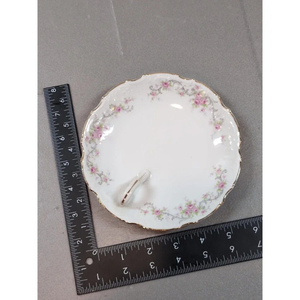 Vintage Lefton China Lemon Dish Pink Roses Gold Trim Scalloped KF1379R Japan 6in